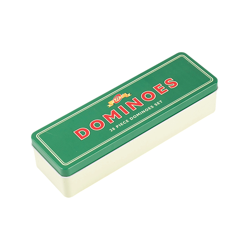 Classic Double Six Domino with Green and White Iron Box