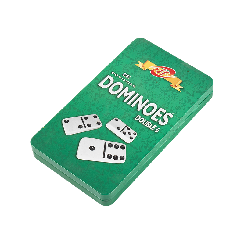 Double Six Domino in Fashionable Green Iron Box for Family Games