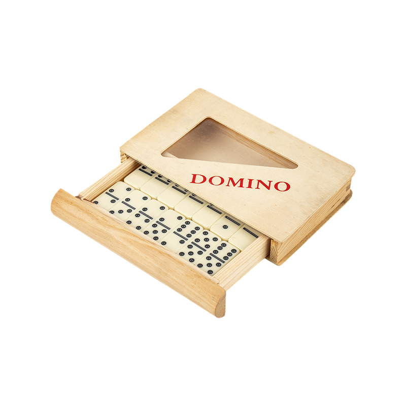 Drawer-Style Wooden Box Double Six Dominoes