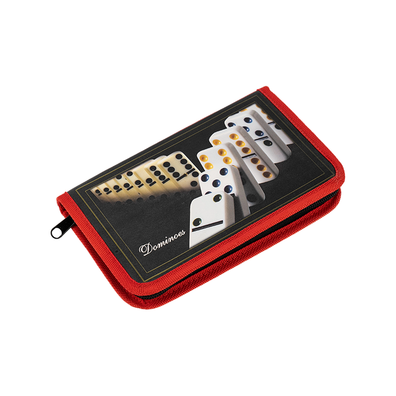 Adults Double Six Dominoes in Red Portable Canvas Case