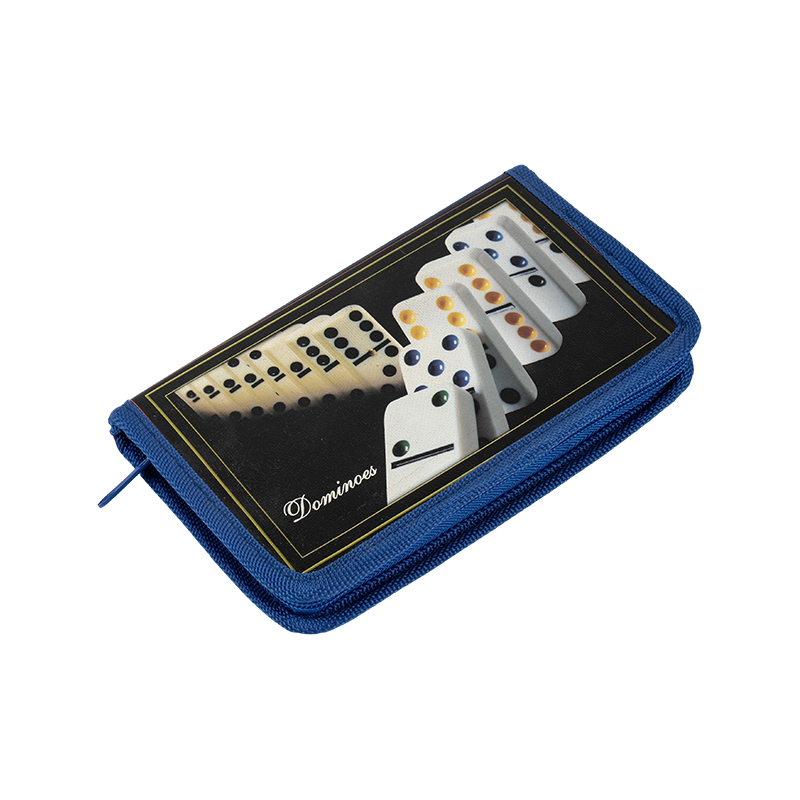 Portable Double six dominoes in Blue Canvas Case
