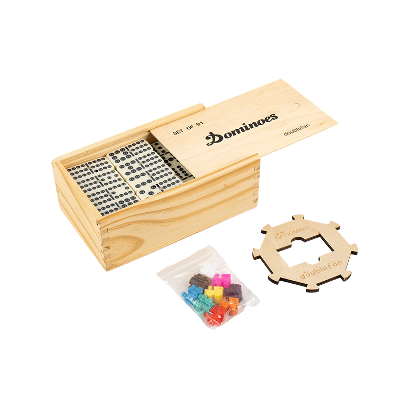 Natural Wooden Box Double Twelve Dominoes