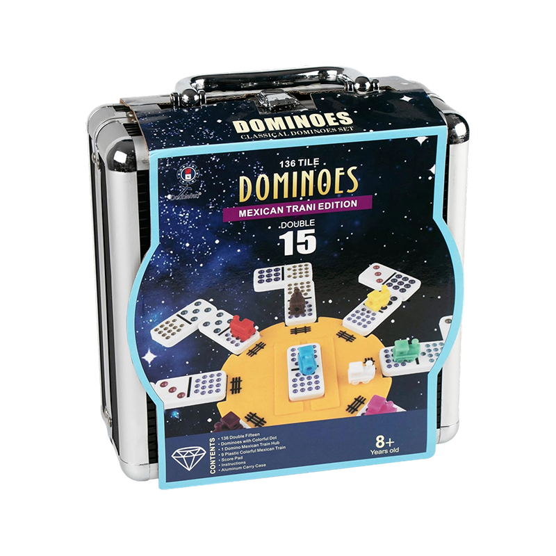 2-10 Players 136 Title Colorful Double 15 Dominoes in Aluminum Box